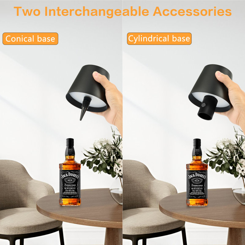 Set of 2 Rechargeable LED Bottle Stopper Desk Lamp, Black, Black