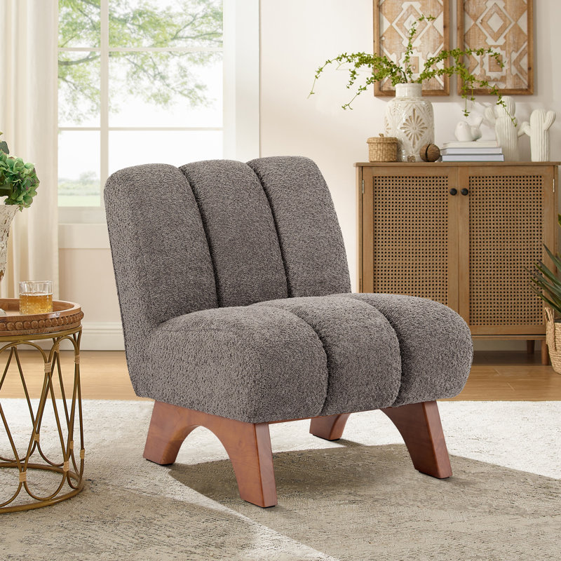 Brenetta 64Cm Wide Tufted Lounge Chair, Flax Grey Sherpa