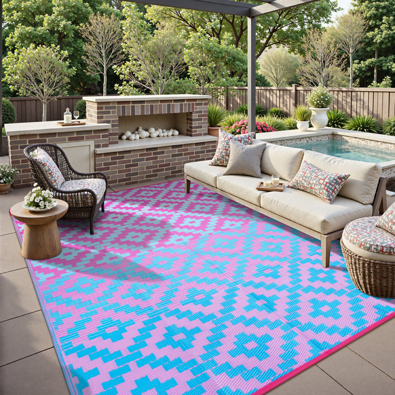 Tapis d'extérieur imperméable et réversible tant pour le patio que pour le camping, Rectangle 9 pi x 12 pi