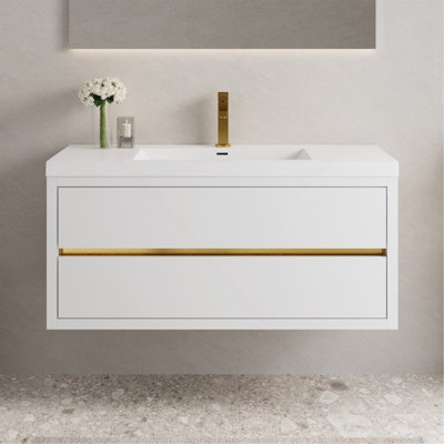 24" Wall-Mounted Bathroom Vanity With Sink, Floating Bathroom Storage Cabinet With Stone Resin Countertop and Soft Close Drawers