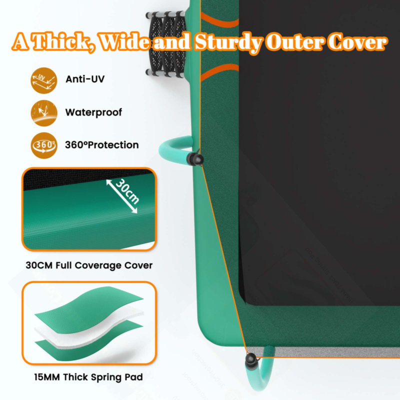 Long trampoline rectangulaire extérieur pour enfants adultes, Vert
