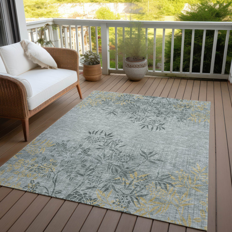 Deivids Washable Floral Indoor / Outdoor Rug, Rectangle 10' x 14'