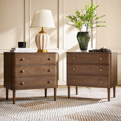Ensemble de 2 tables de bout Cridford Modern à 3 tiroirs et corps courbé avec pieds en bois massif