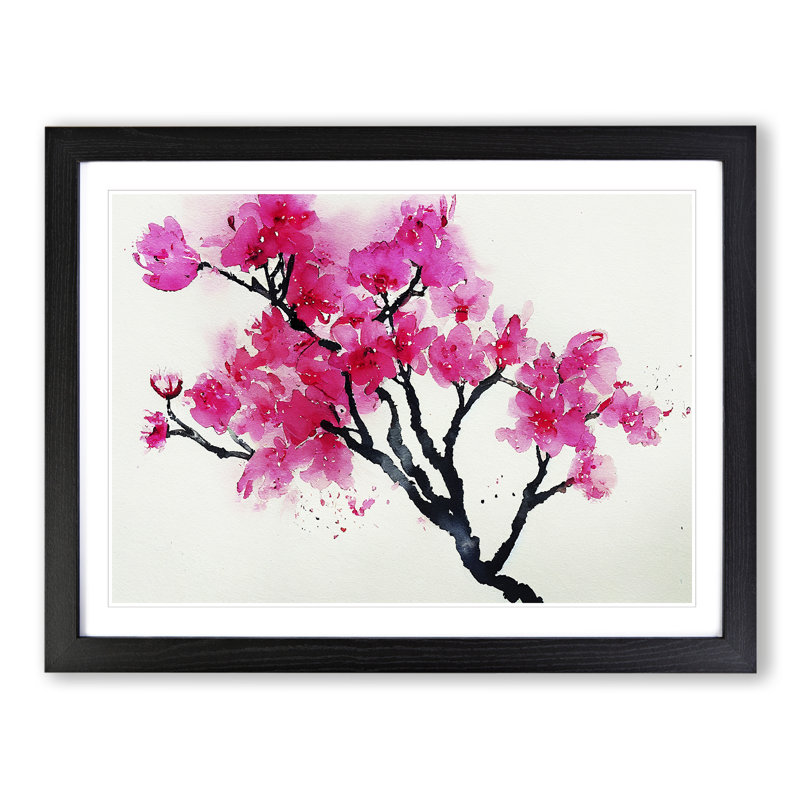Cherry Blossom Flowers Vol.4 - Single Picture Frame Painting, 25cm H x 34cm W x 2cm D, Black