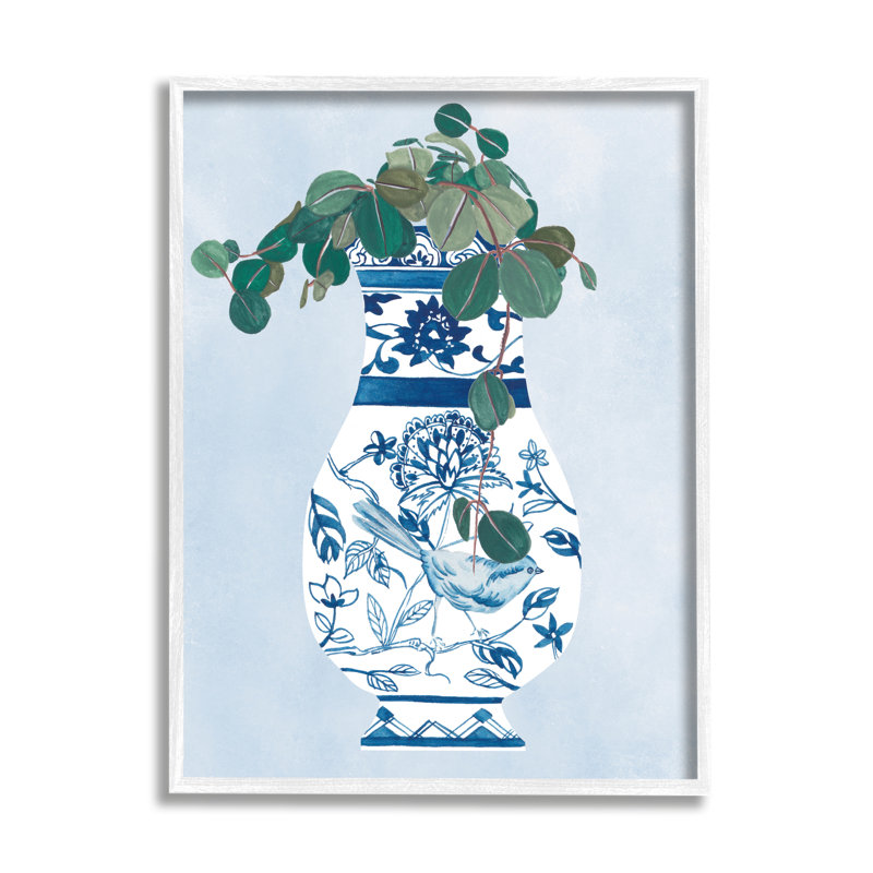 Vase vert avec plantes et vignes vertes par Melissa Wang, Giclée encadrée blanc bord de mer, H 14 po x l 11 po x P 1,5 po