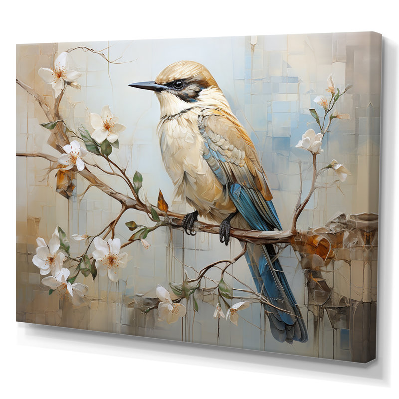 Minimalisme, oiseaux, paradis, paysage floral III sur toile, H 12 po x l 20 po x P 1 po