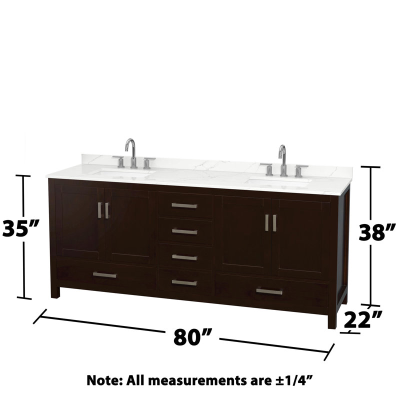 Sheffield 80" Freestanding Double Bathroom Vanity with Quartz Top, Brown, Giotto Quartz
