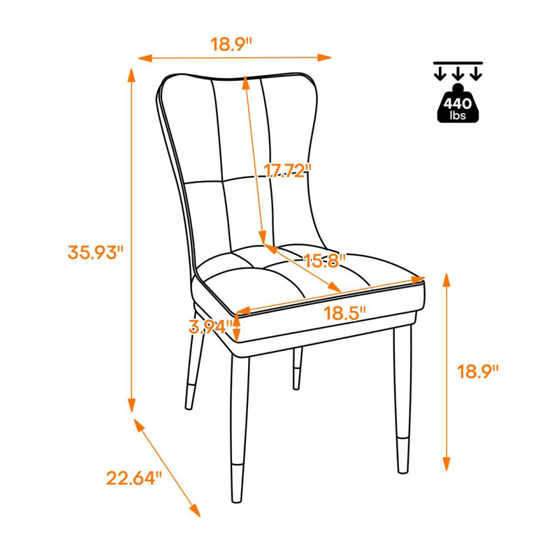 Chaise Parsons rembourrée et revêtue de velours, gris