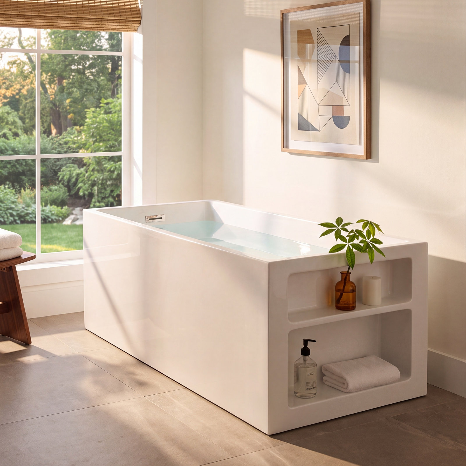 Solace 59" Soaking Bathtub with Storage, Matte Black