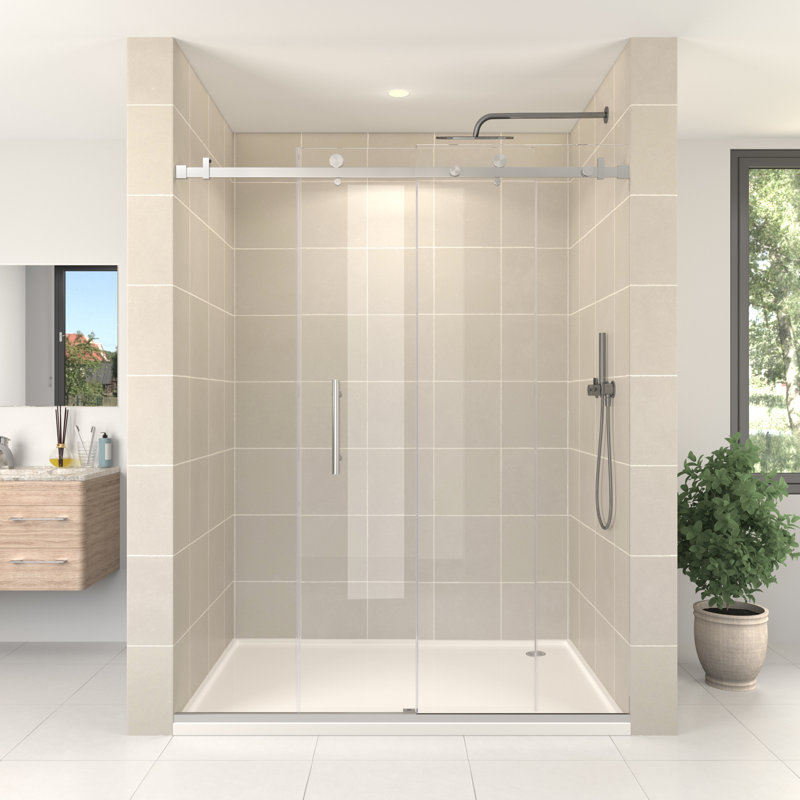 Julien 60" W x 76" H Single Sliding Frameless Shower Door with Heat Soaking Process and Protective Coating Treatment, Chrome