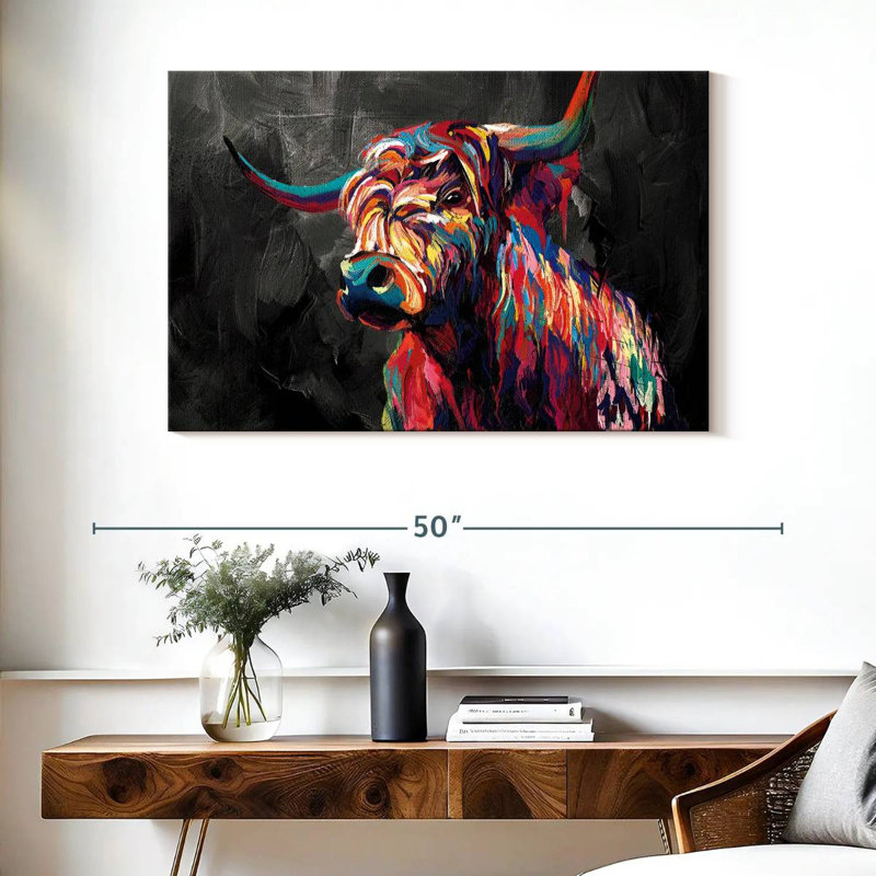 Vache abstraite sur toile, H 26 po x l 39 po x P 1,25 po
