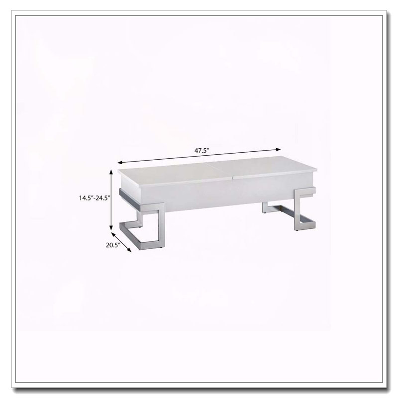 Table basse blanche brillante et chromée avec plateau relevable, White
