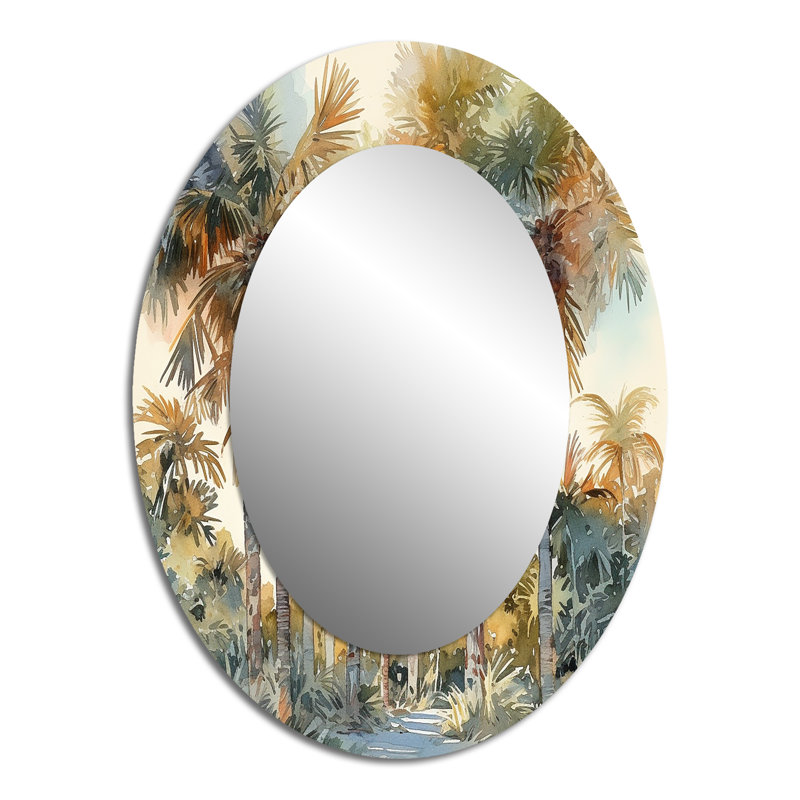 Palmier vert paradis III - Miroir mural ovale vert, 40 po x 30 po
