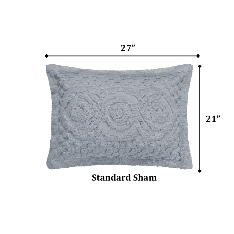 Taie décorative touffetée Heirloom 100% coton chenille, conception de médaillon, housse de coussin décorative douce et respirante, certifié OEKO-TEX, lavable à la machine, toutes saisons, 21 po x 27 po, gris
