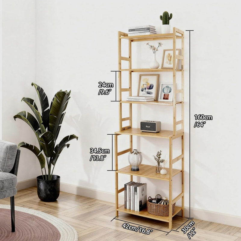 160 cm H x 42 cm W Bamboo / Rattan Bookcase