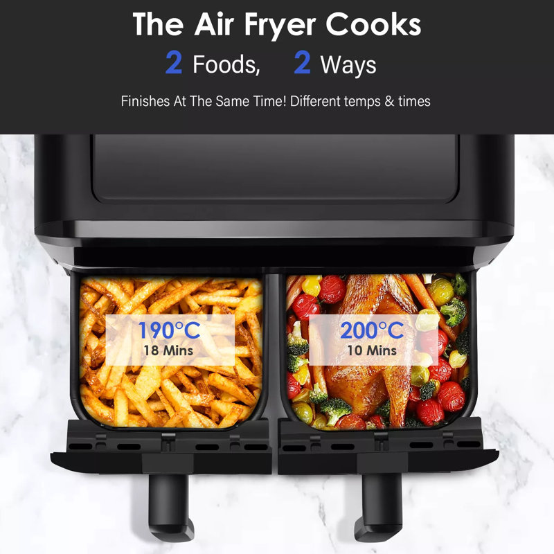 Oyajia 8-In-1 Air Fryer Double Digital Display Rapid Healthy Cooker Dual Basket 4.5L+4.5L For Home Use，Visual Observation Window, Smart Timer And Temperature Settings，8 Touch Screen Presets For Frying, Baking, Dehydrating, Roasting