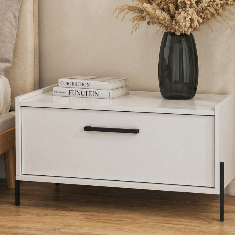 Table basse avec porte rabattable, H 15,71 po x l 20 po x P 20 po, Blanc