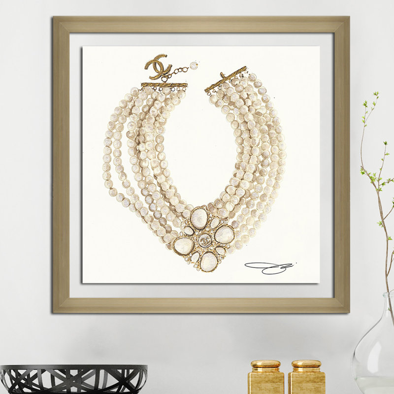 Perle sans cou par BY Jodi - reproduction sur toile, Encadrement champagne, H 31,5 po x l 31,5 po x P 1 po
