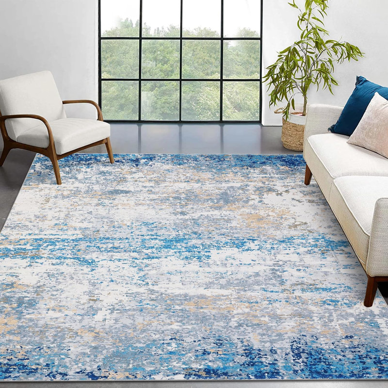 Rectangle Floral Area Rug, Gray blue, 80*150cm