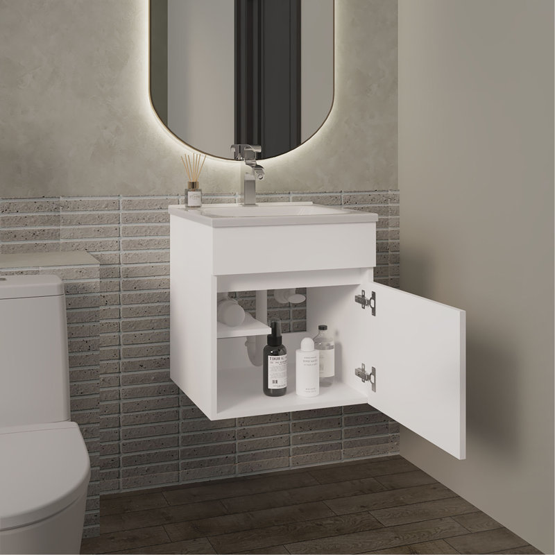Single Bathroom Vanity with MDF Top, White, White