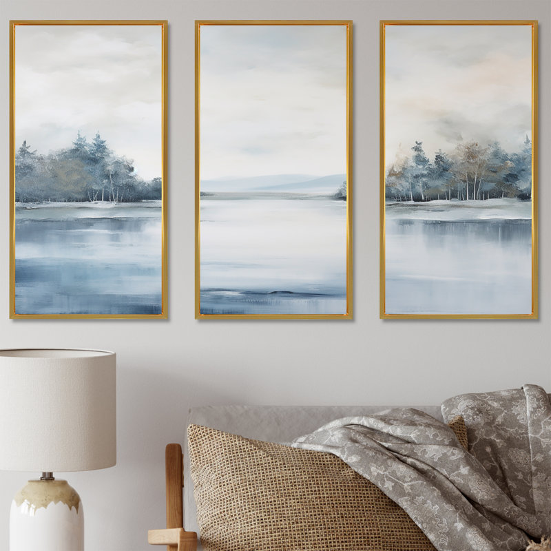 «Scandinavian Lake Tranquility I - River», ensemble de reproduction d'art mural, Cadre flottant doré