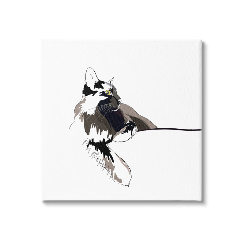 «Au-845», toile «Minimal Cat Lounging Pet Portrait on Canvas» par Emily Kalina, peinture, H 17 po x l 17 po x P 1,5 po