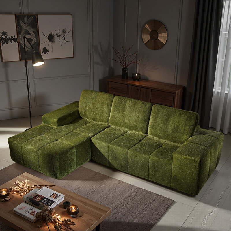 Canapé modulaire surdimensionné sans arête de 114,57 po Seren Boneless, Orienté à gauche (vu de face), Vert