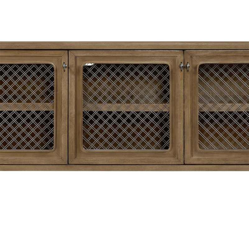 Élégante desserte en amande avec portes en filet pour un rangement et une présentation élégants, parfaits pour manger et recevoir.