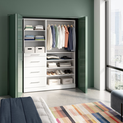 Florence 61W X 16D Modular Reach-In Or Walk-In Closet System With Shelves And Drawers, Slab Style