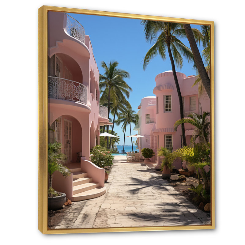 Lintrud Miami Pink House III - impression, H 40 po x l 30 po x P 1,5 po, Cadre flottant doré
