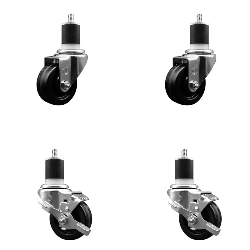 Ensemble de roulettes extensibles pivotantes à roue pivotante de 3 pouces 1 7/8 pouces 2 freins SCC