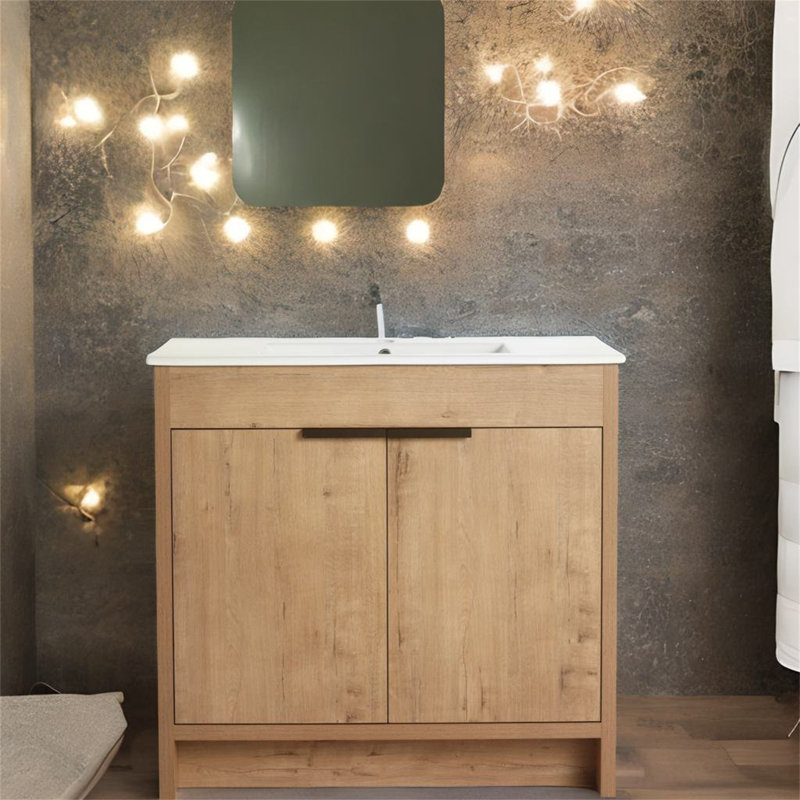 Meuble-lavabo sur pied simple 35,87 po avec plateau en céramique Ilit