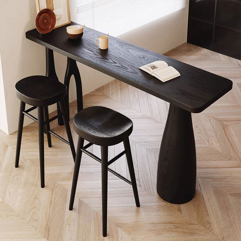 62.99" Black Rectangular Solid Wood Bar Table
