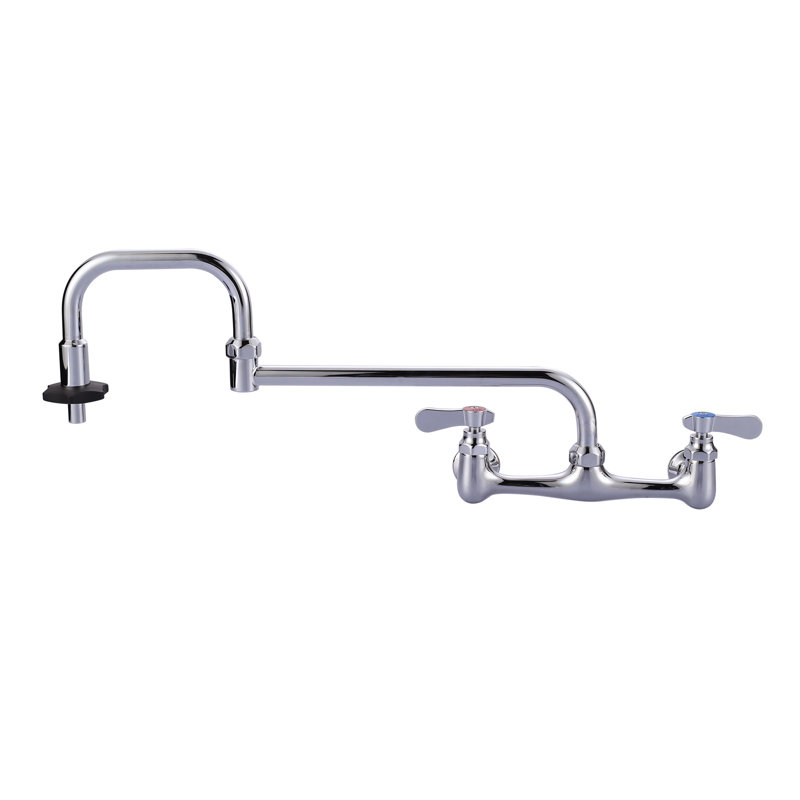 Double-Handle Wall Mounted Folding Commercial Standard Kitchen Faucet With Insulated Switch In Polished Chrome