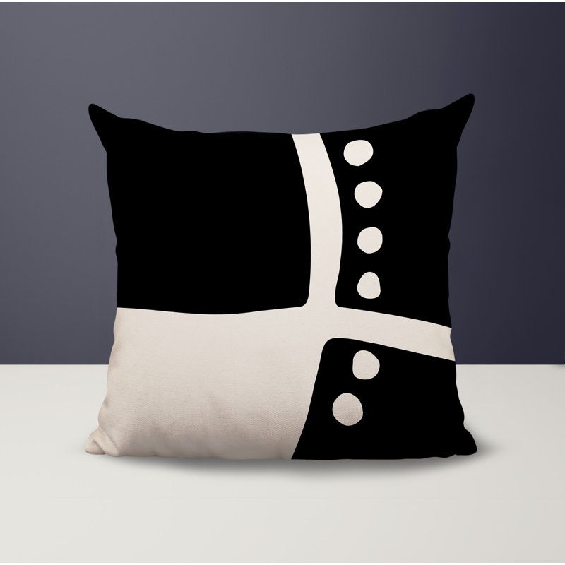 Oreiller carré réversible intérieur / extérieur Tobe Minimalist, H 19 po x l 19 po, Noir/Blanc cassé