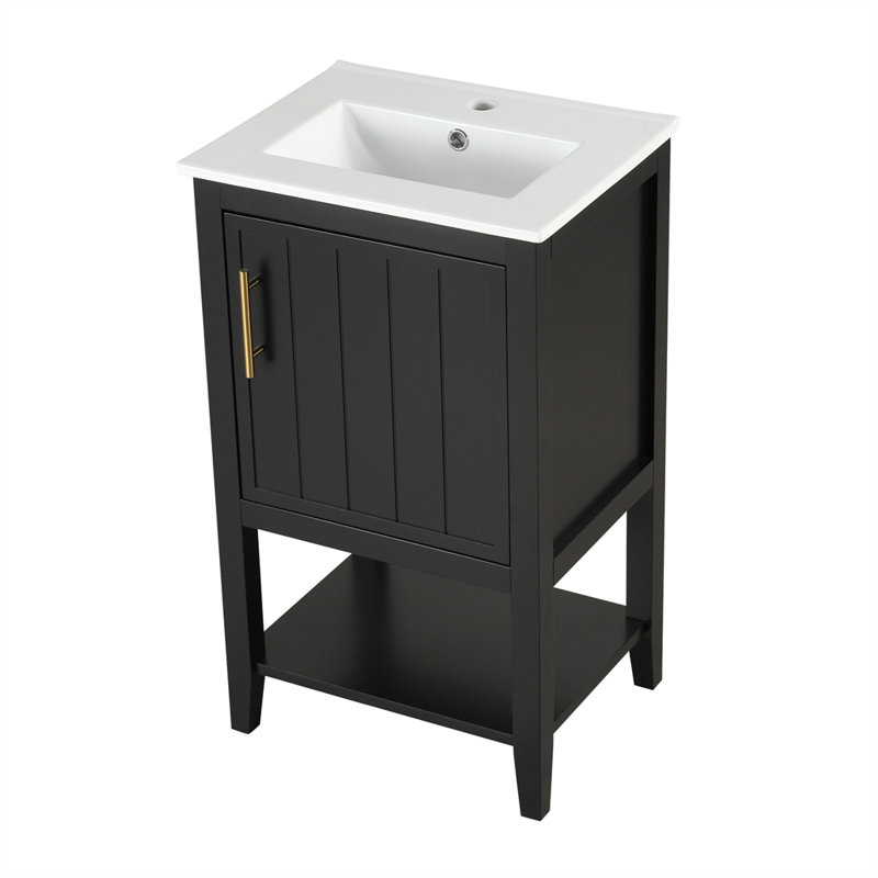 Meuble-lavabo de salle de bain durable avec lavabo et porte à fermeture douce, Noir
