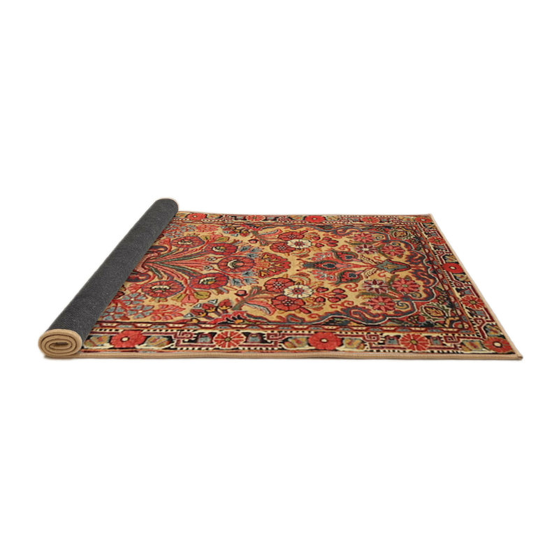 Tapis rouge / beige à motif floral, Rond 6 pi