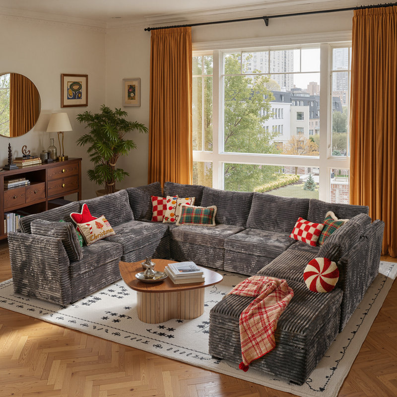 Canapé modulaire en velours côtelé 8 pièces Nathasa, Velours côtelé gris