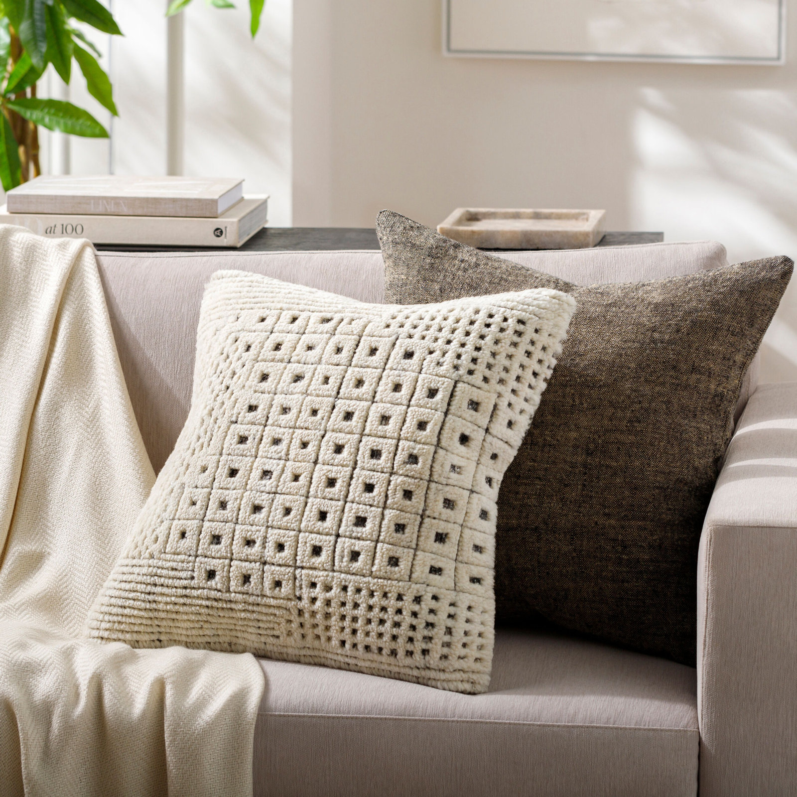Danza Geometric Wool Pillow Cover, 18" x 18", Down