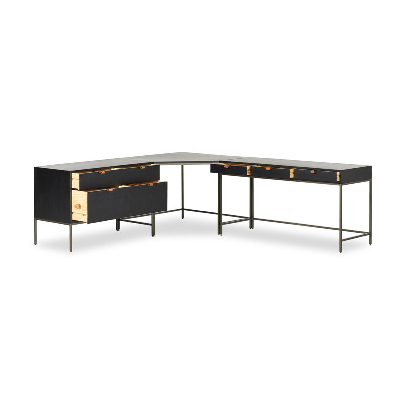 Trey Desk System With Wide Filing Cabinet,  Black Wash Poplar