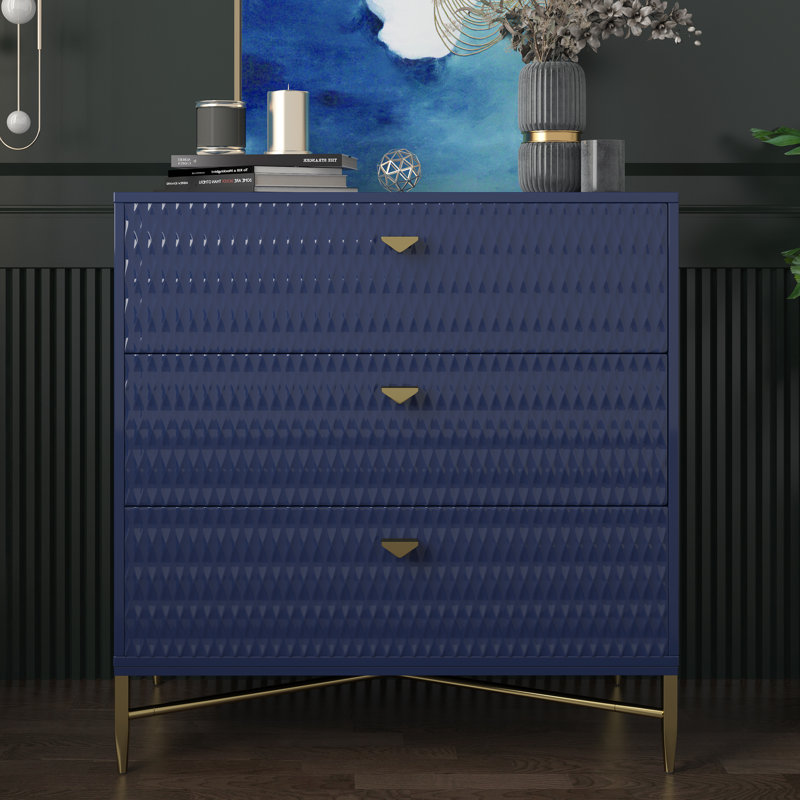 Commode en bois 3 tiroirs Sturbridge, Bleu