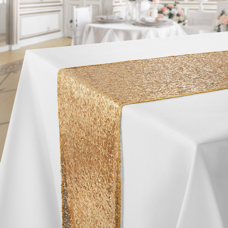  Solid Color Sequin Table Runner, Gold, 72" x 12"