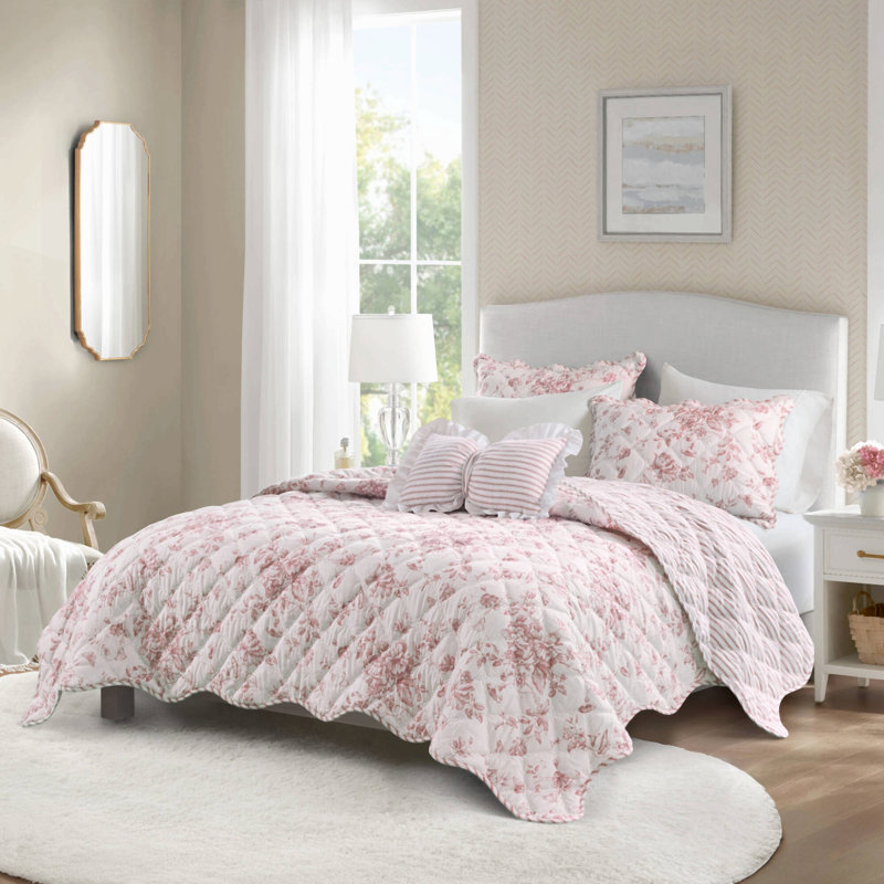 Ensemble de courtepointe réversible en microfibre 4 pièces rose double / grand