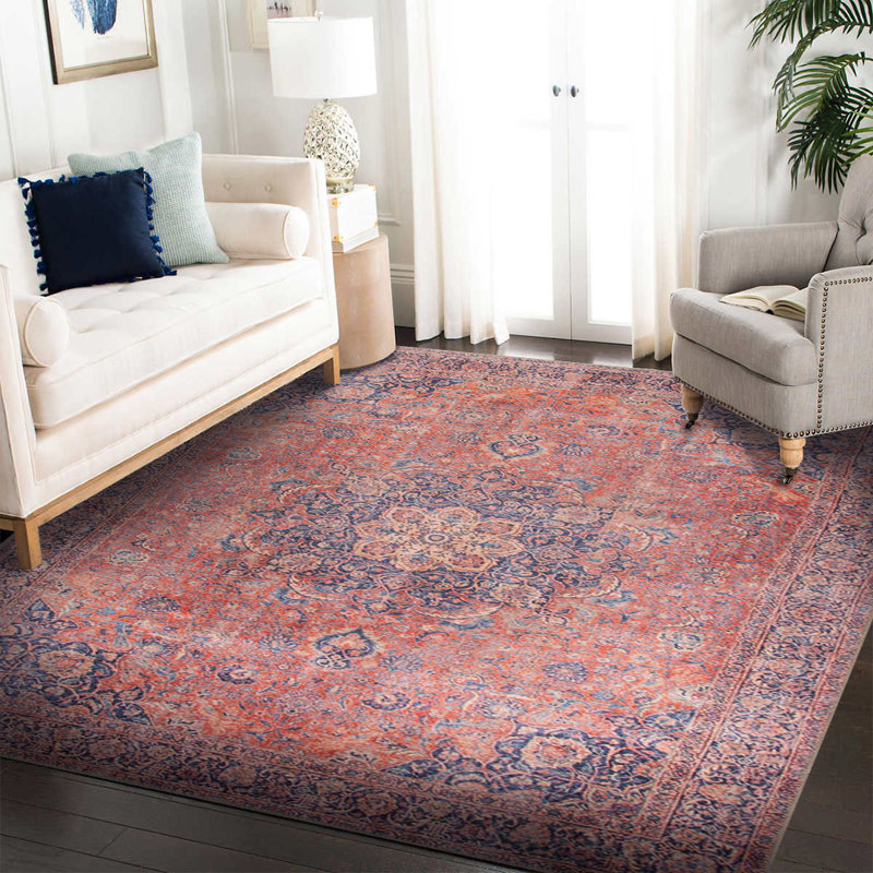 Tapis rouge à motif tissé rétro, Rectangle 3 pi 10 po x 5 pi 3 po