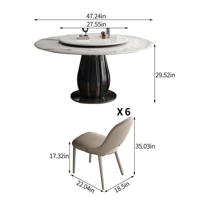 Ensemble de table de salle à manger en marbre artificiel, 7, H 29,52 po x L 51,18 po x l 51,18 po