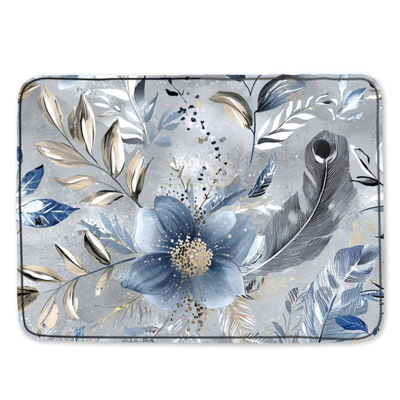 Tapis de bain floral, Simple - L 21 po x l 34 po, Bleu floral abstrait 1