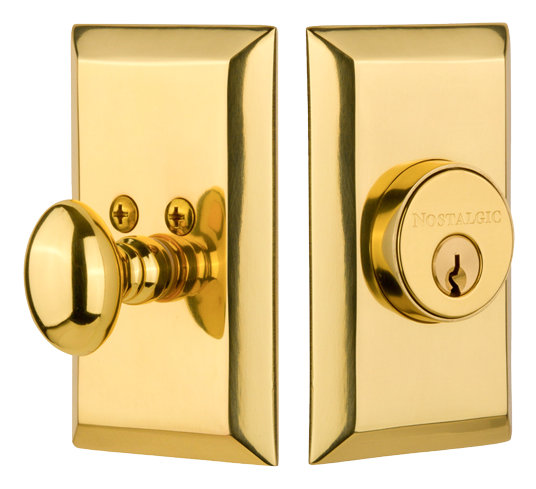 Nostalgic Warehouse Studio Plate Single Cylinder Deadbolt, Polished Brass