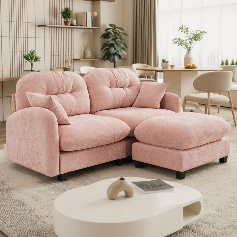 Chenille Cloud L-Shaped Sectional Sofa with Ottoman, Tufted Backrest & High-Density Foam, Soft Modular Couch Design for Living Rooms & Reading Nooks