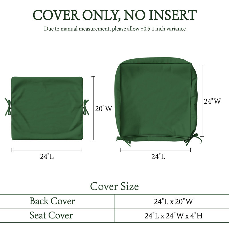 Housse de coussin de siège d'extérieur pour patio avec fond antidérapant, 4, L 24 po x P 24 po, Vert forêt