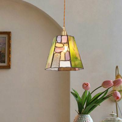 Artisan Color-stained Glass Bedside Pendant Light, Elegant Ambient Ceiling Fixture